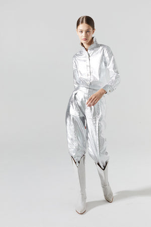San Marino Metallic Linen Shirt - Silver
