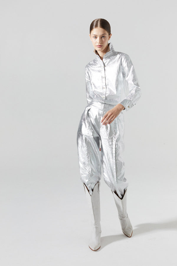 San Marino Metallic Linen Shirt - Silver