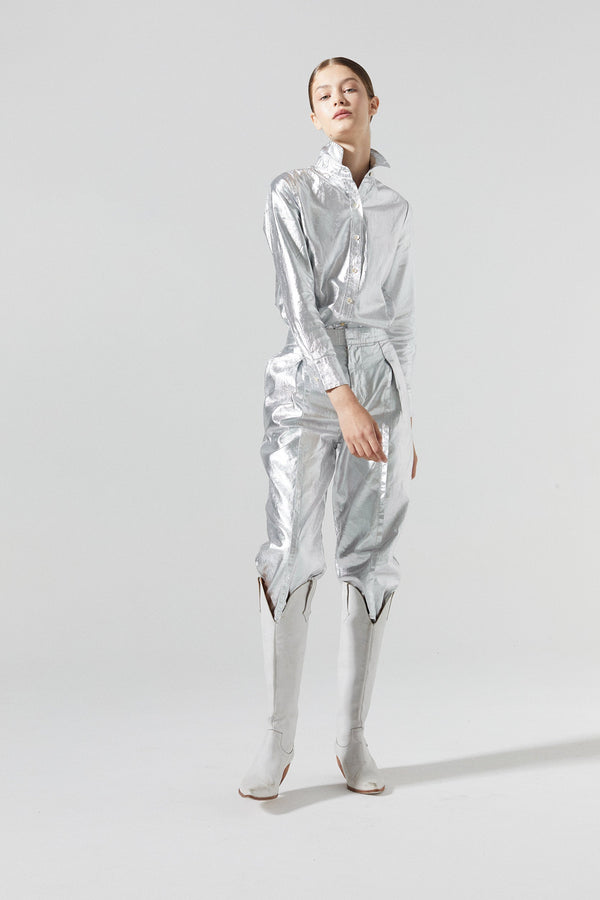 San Marino Metallic Linen Shirt - Silver