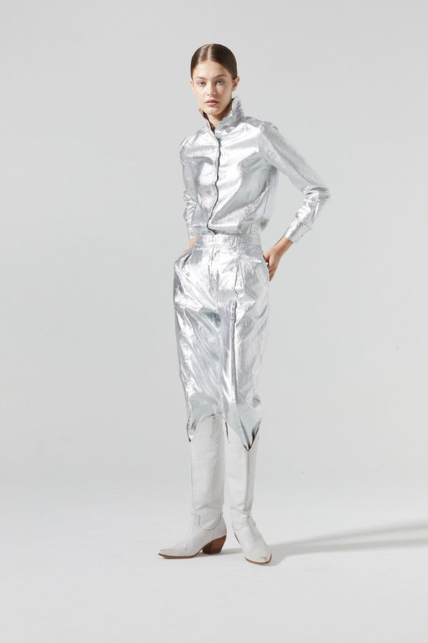 San Marino Metallic Linen Shirt - Silver