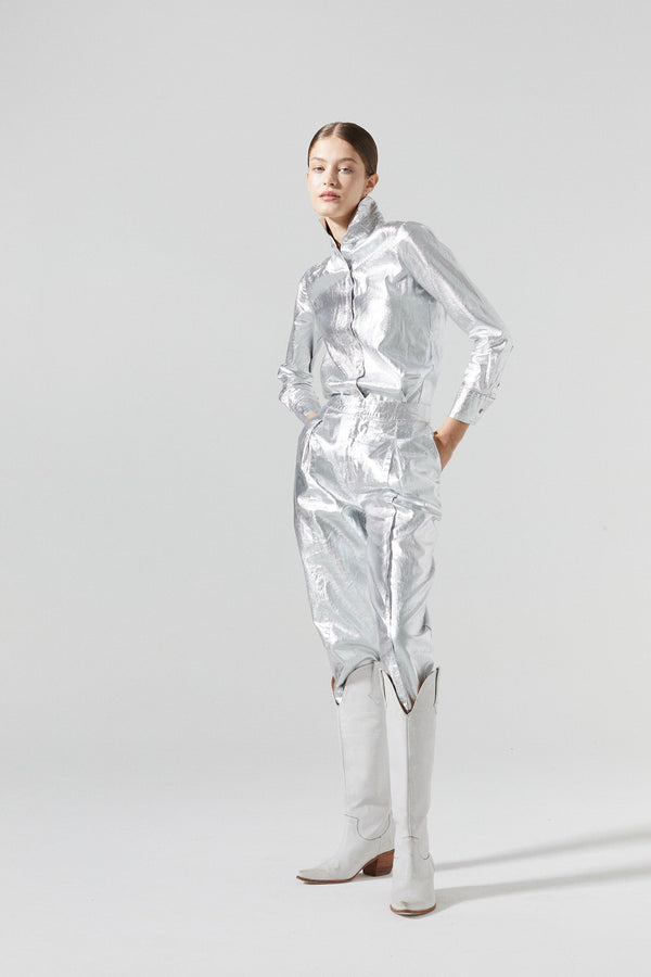 San Marino Metallic Linen Shirt - Silver