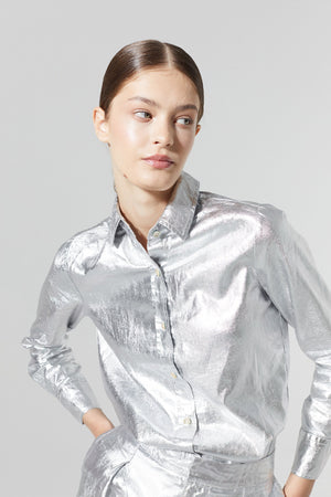 San Marino Metallic Linen Shirt - Silver
