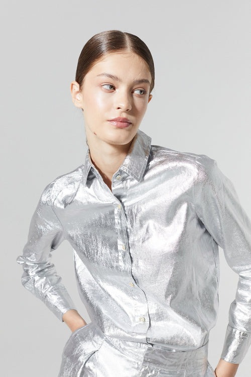 San Marino Metallic Linen Shirt - Silver