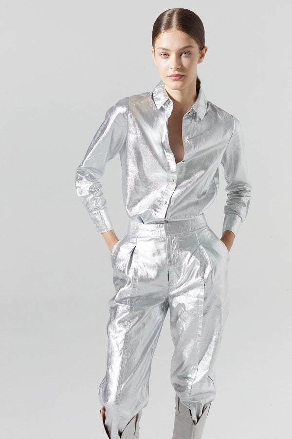 San Marino Metallic Linen Shirt - Silver
