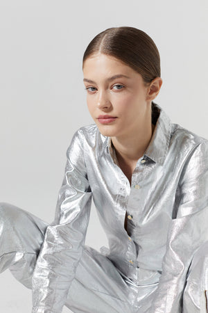 San Marino Metallic Linen Shirt - Silver