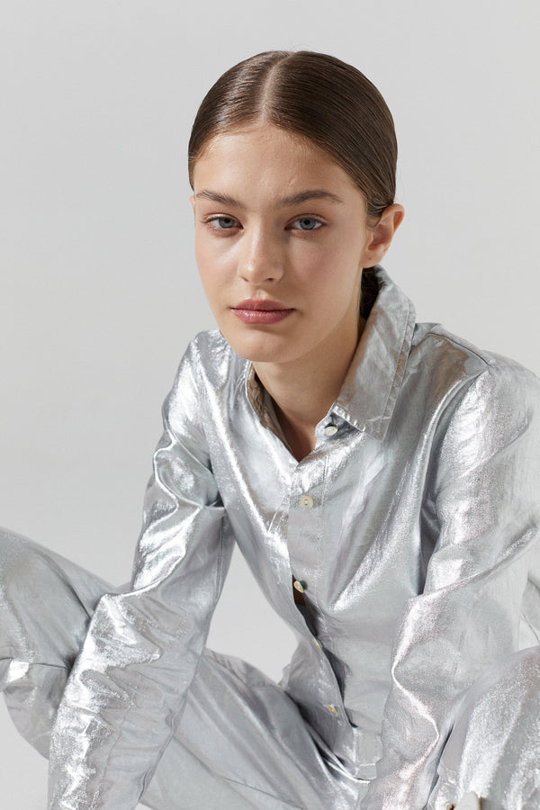 San Marino Metallic Linen Shirt - Silver