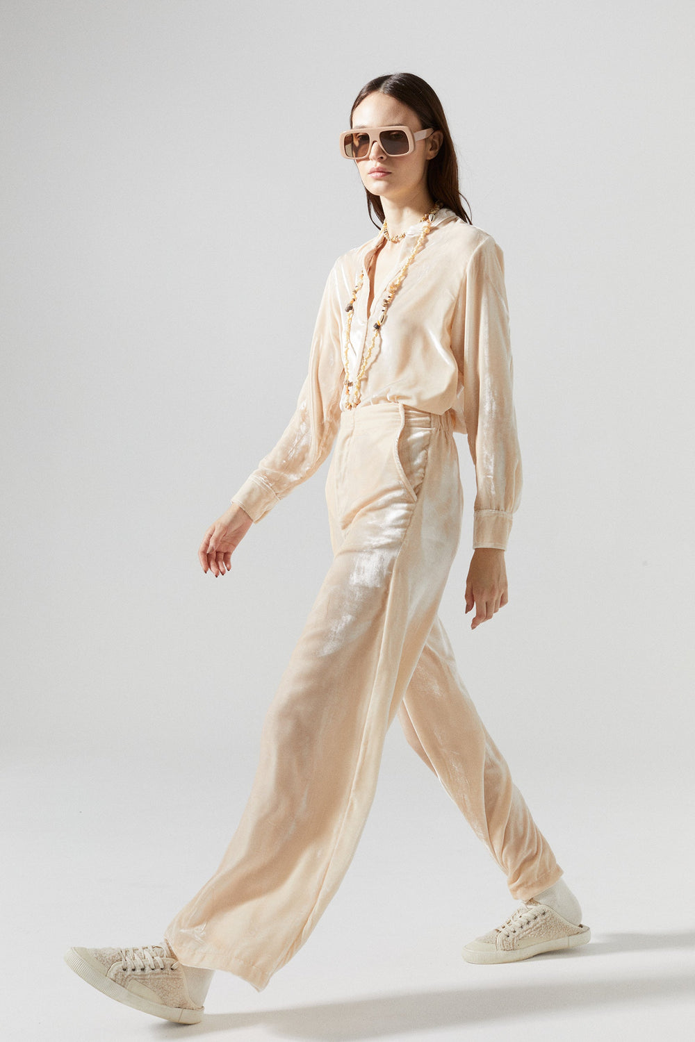 Nikka Silk Velvet Shirt - Nude