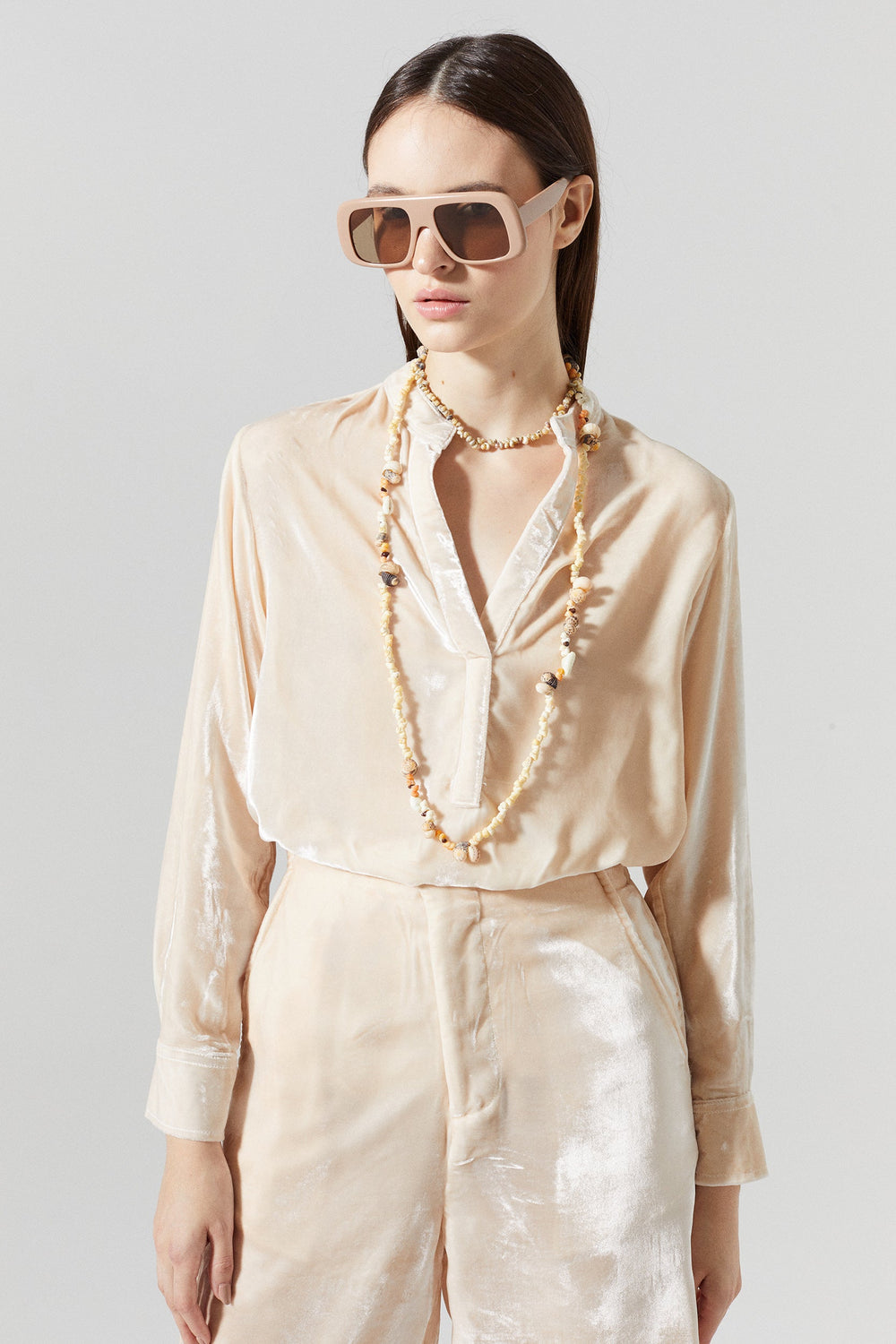 Nikka Silk Velvet Shirt - Nude