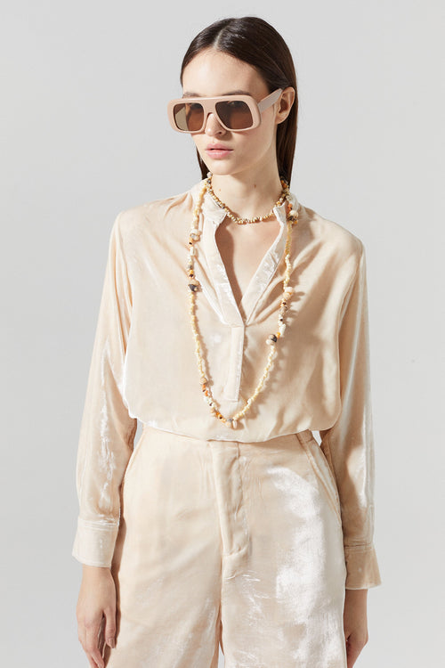 Nikka Silk Velvet Shirt - Nude