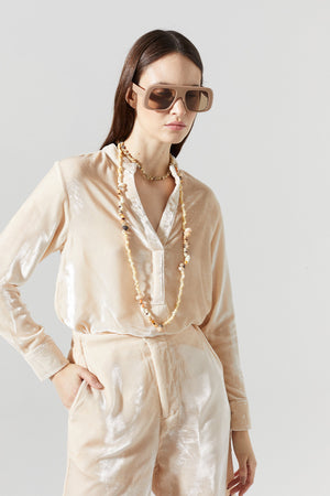 Nikka Silk Velvet Shirt - Nude