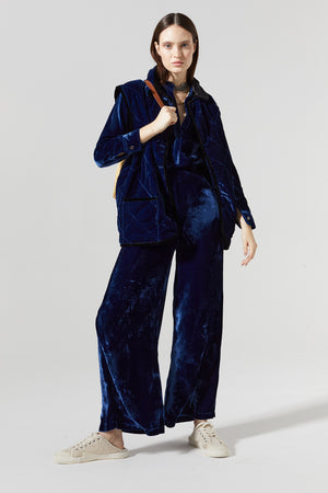 New Luna Silk  Velvet Pants - Navy Blue