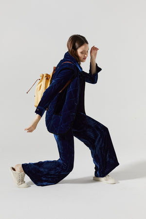 New Luna Silk  Velvet Pants - Navy Blue