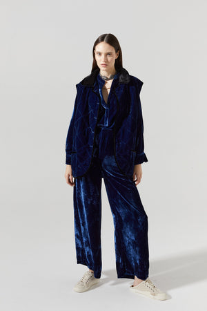 New Luna Silk  Velvet Pants - Navy Blue