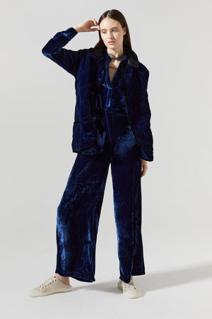 Nikka Silk Velvet Shirt - Navy Blue