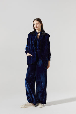 New Luna Silk  Velvet Pants - Navy Blue