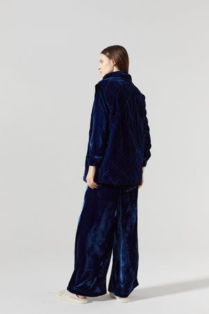 New Luna Silk  Velvet Pants - Navy Blue
