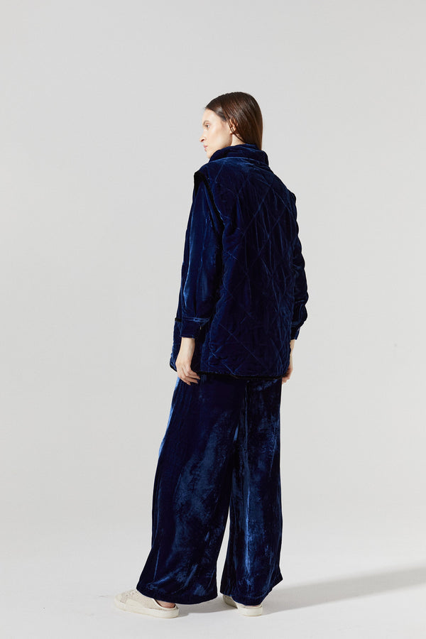 New Luna Silk  Velvet Pants - Navy Blue