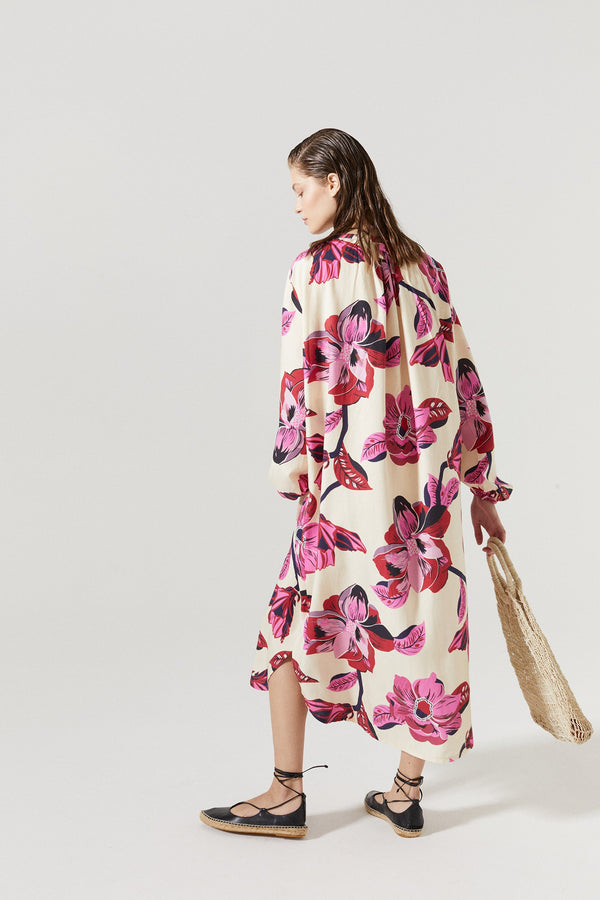 Sake Linen Dress - Hibiscus