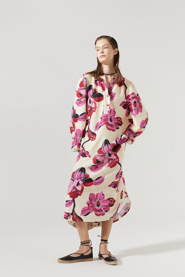 Sake Linen Dress - Hibiscus