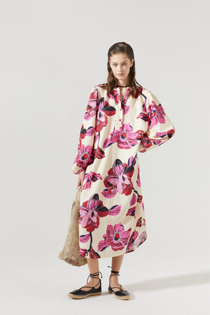 Sake Linen Dress - Hibiscus