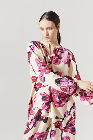 Sake Linen-Tencel Shirt - Hibiscus