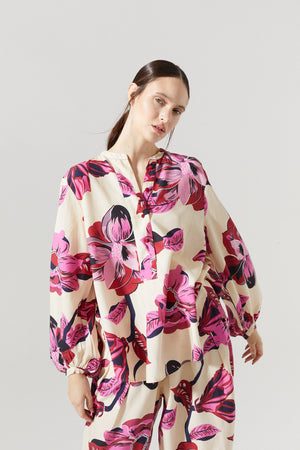 Sake Linen-Tencel Shirt - Hibiscus