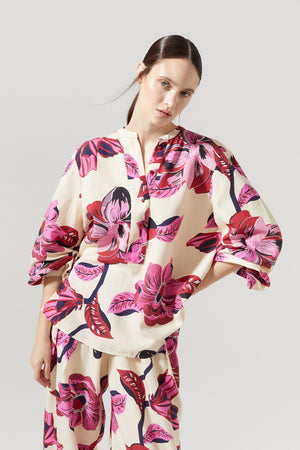 Sake Linen Shirt - Hibiscus