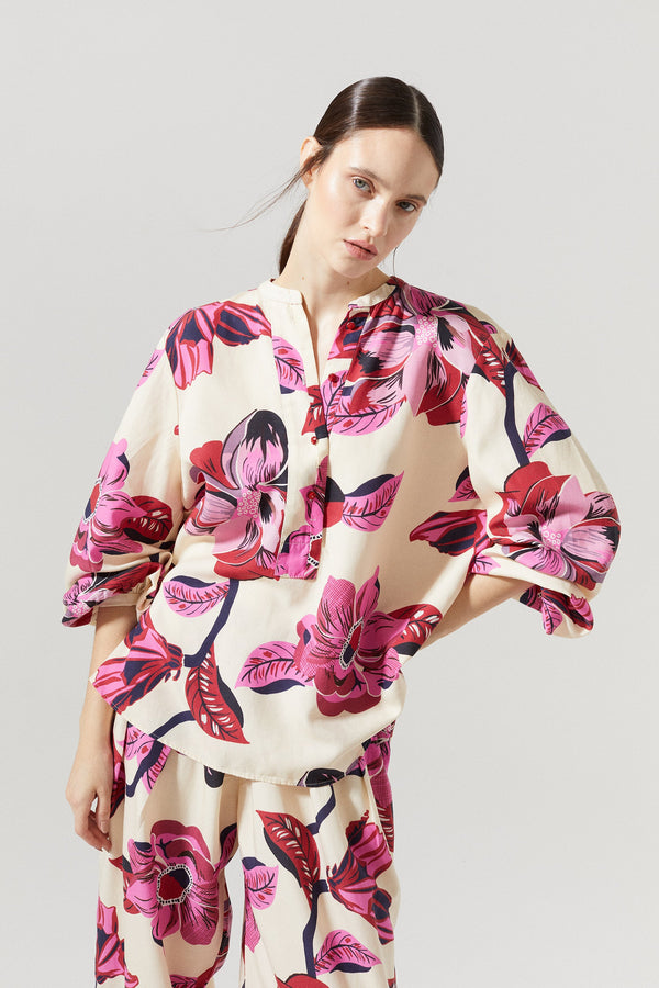 Sake Linen Shirt - Hibiscus