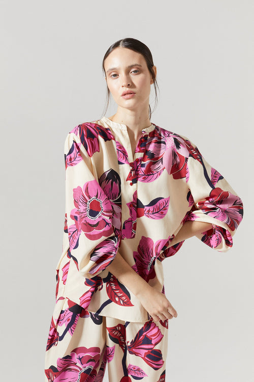 Sake Linen Shirt - Hibiscus