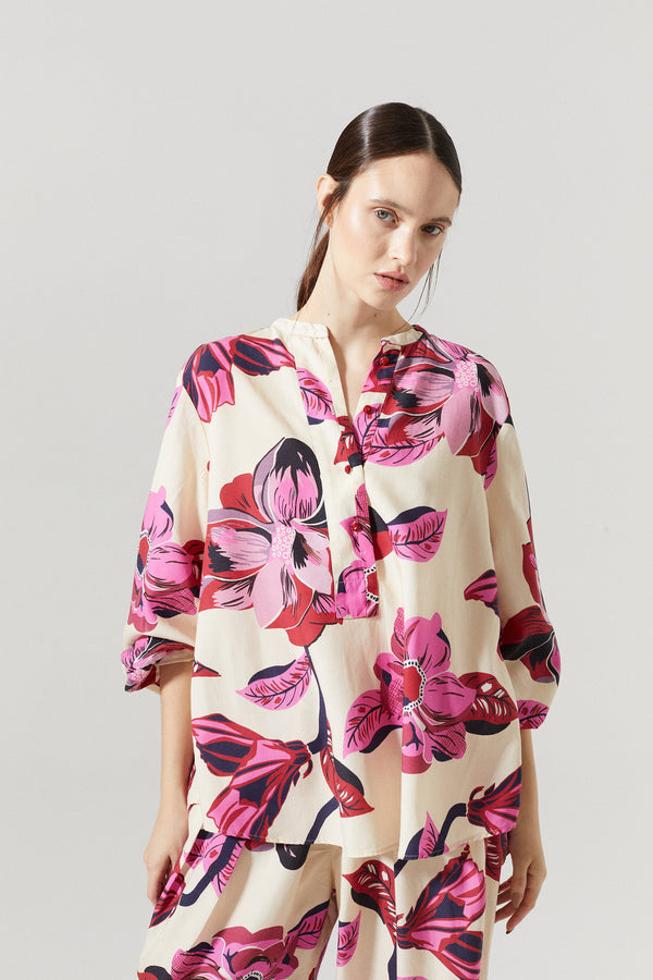 Sake Linen Shirt - Hibiscus