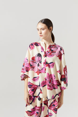 Sake Linen Shirt - Hibiscus