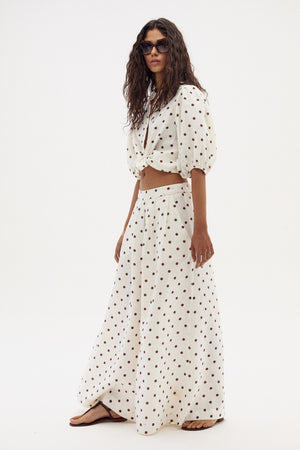 Bubble Linen Shirt - Brown Polka Dots