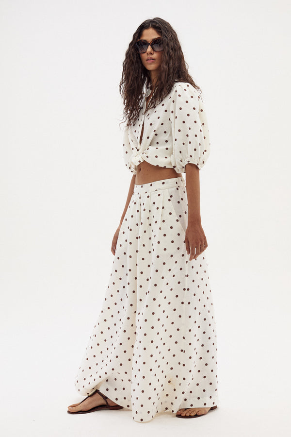 Bubble Linen Shirt - Brown Polka Dots