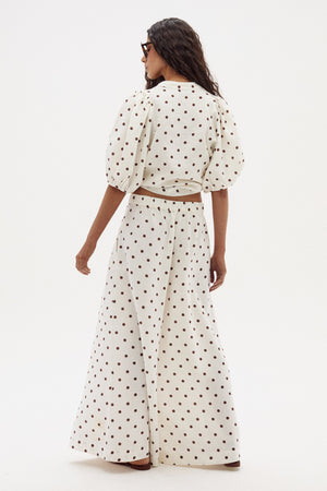 Bubble Linen Shirt - Brown Polka Dots