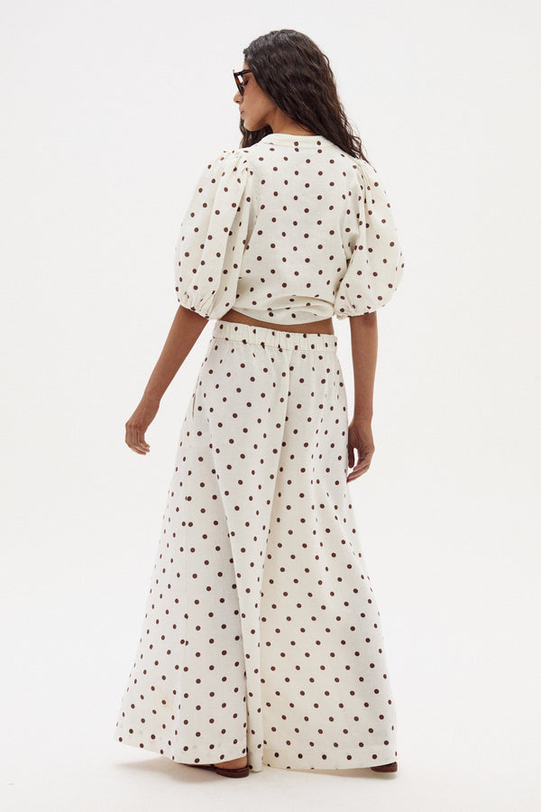 Bubble Linen Shirt - Brown Polka Dots