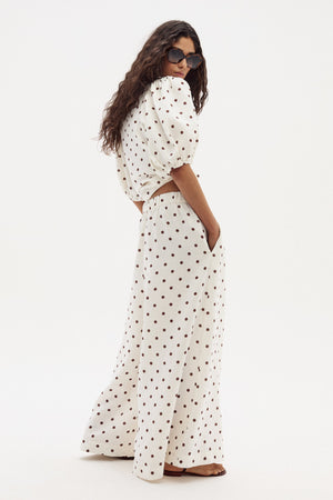 Bubble Linen Shirt - Brown Polka Dots