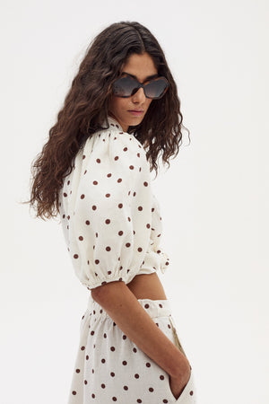 Bubble Linen Shirt - Brown Polka Dots