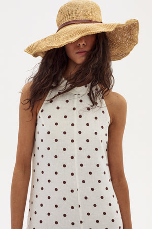 Olivia Linen Top - Brown Polka Dots