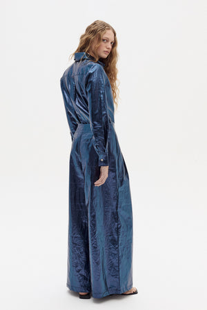 San Marino Metallic Linen Shirt - Dark Blue