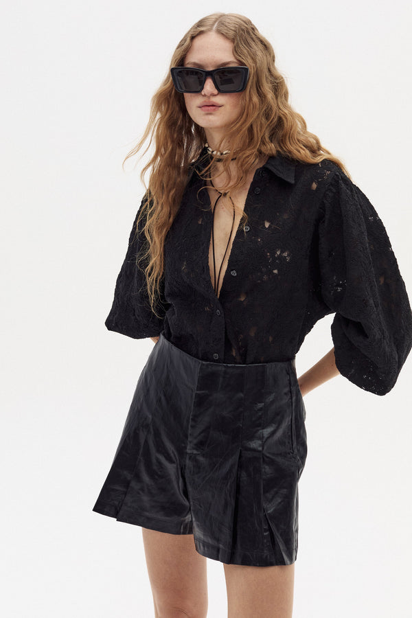Claire Cotton Lace Shirt - Black
