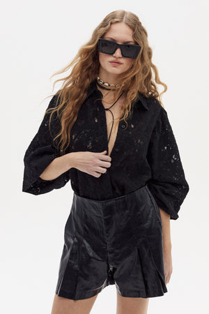 Claire Cotton Lace Shirt - Black