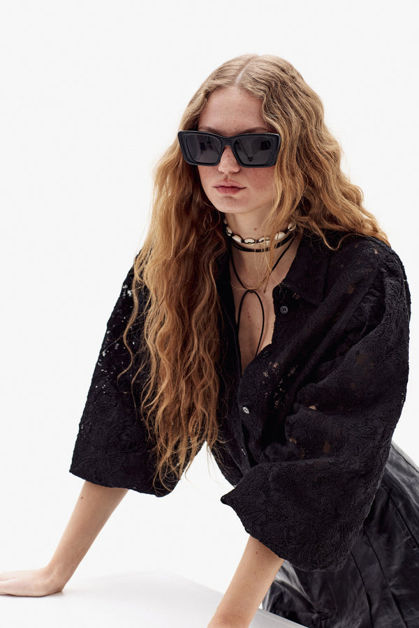 Claire Cotton Lace Shirt - Black