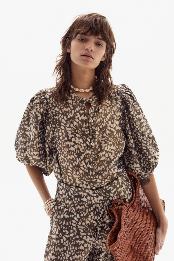 Bubble Metallic Linen Shirt - Impala Print