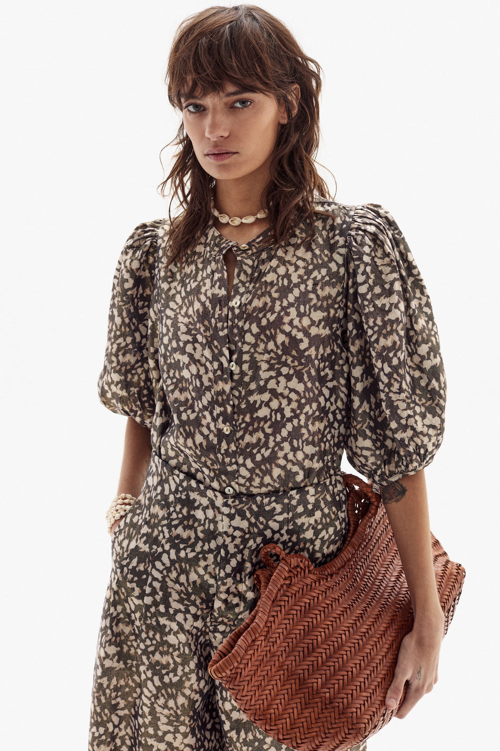 Bubble Metallic Linen Shirt - Impala Print