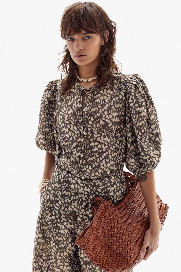 Bubble Metallic Linen Shirt - Impala Print