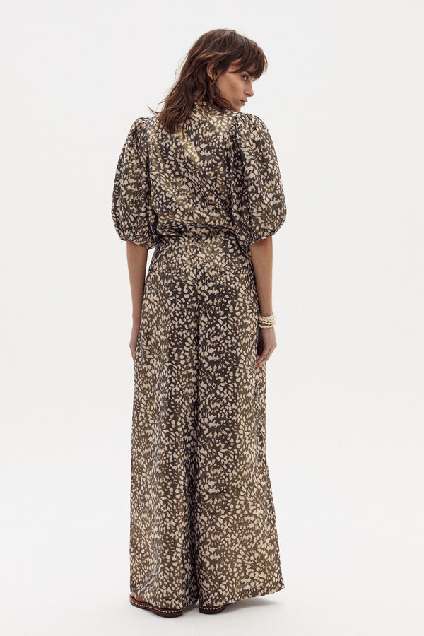 Culotte Metallic Linen Pants - Impala Print