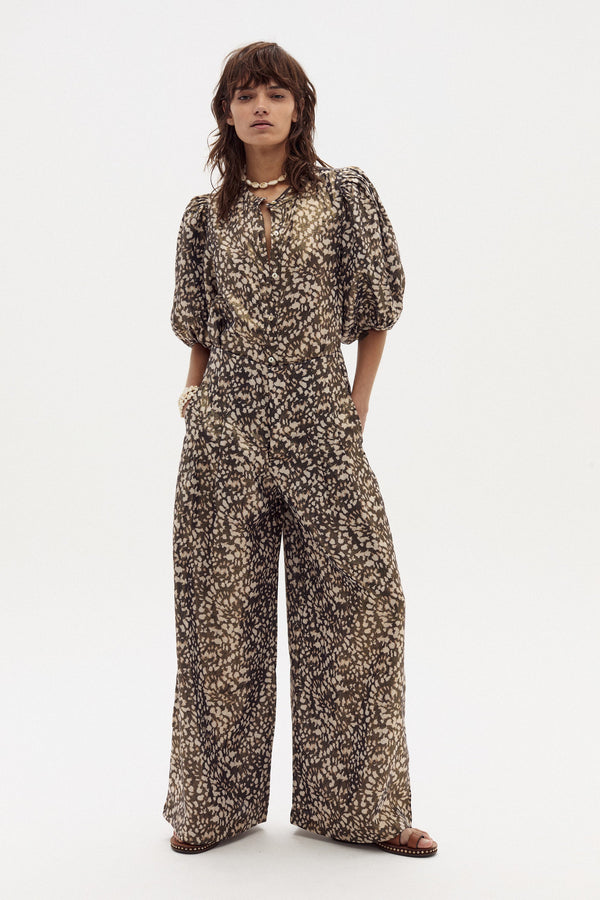 Culotte Metallic Linen Pants - Impala Print