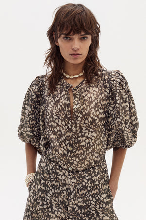Bubble Metallic Linen Shirt - Impala Print