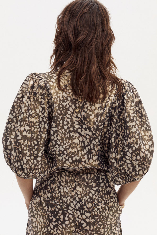 Bubble Metallic Linen Shirt - Impala Print