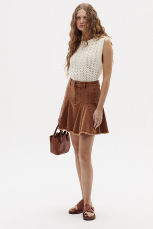 Azalea Denim Skirt - Washed Caramel